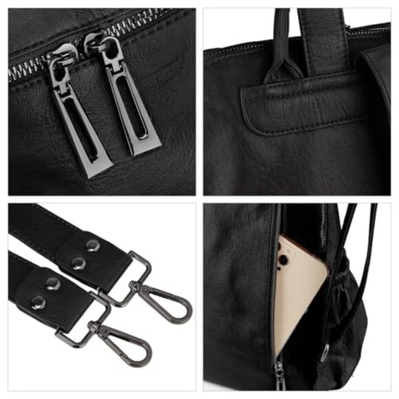 Convertible Vegan Leather Backpack Purse with Tassel, Holds 14\